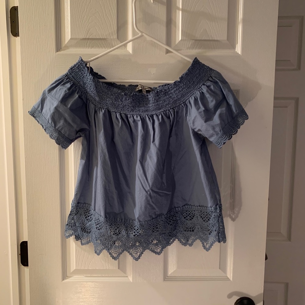 Blue off shoulder lace blouse